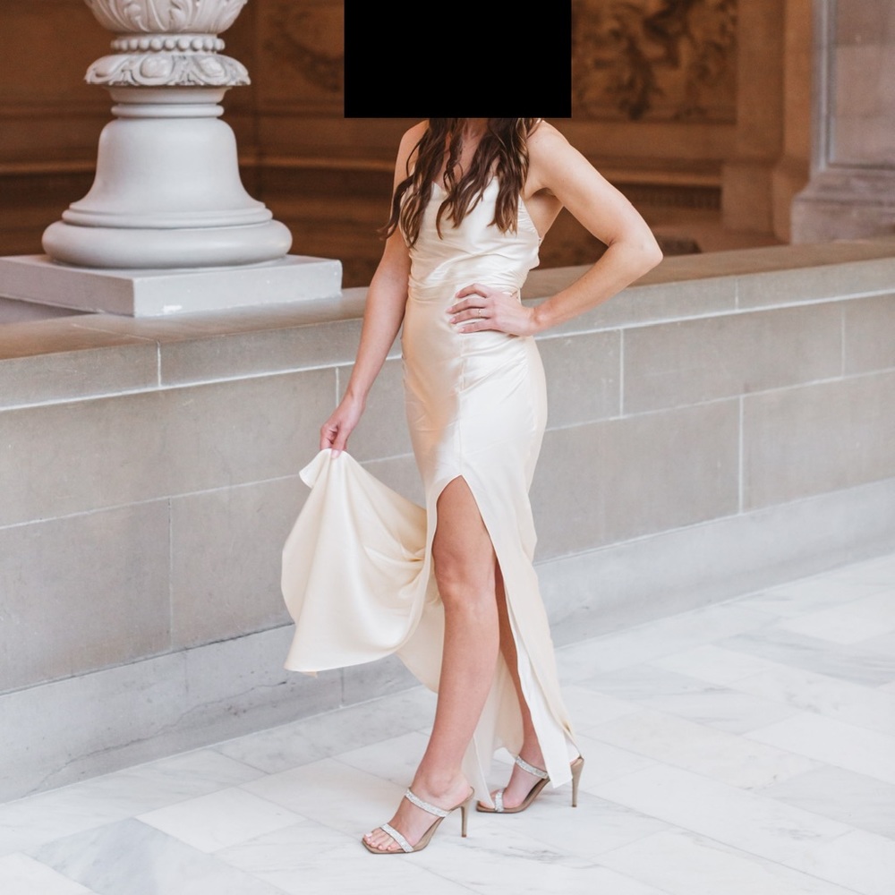 Shona Joy La Lune Lace Back Maxi Dress Cream Ivory (with slit added)